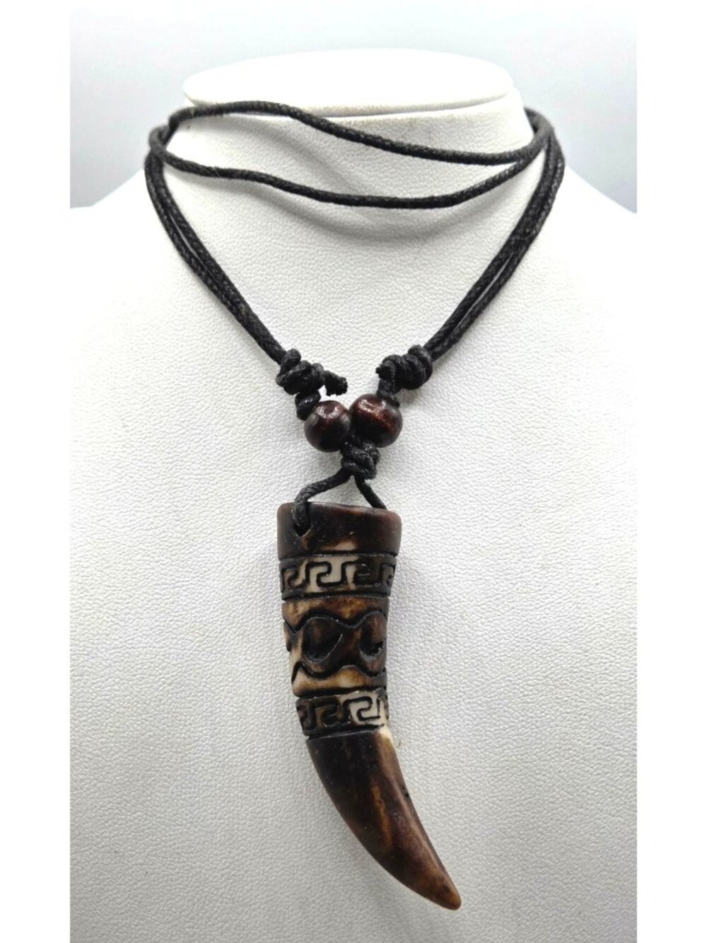 Tribal-Inspired Resin Horn Necklace With Adjustable Black Cord